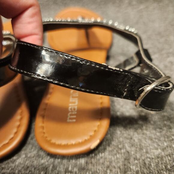 MAURICES Black Thong Crystal Silver Detail Ankle Strap Sandals Womens 8.5 or 9 - Picture 11 of 12